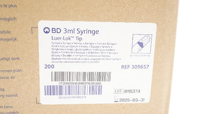 BD 309657 Plastipak 3ml Syringe Luer-Lok Tip - Box of 200 (x)